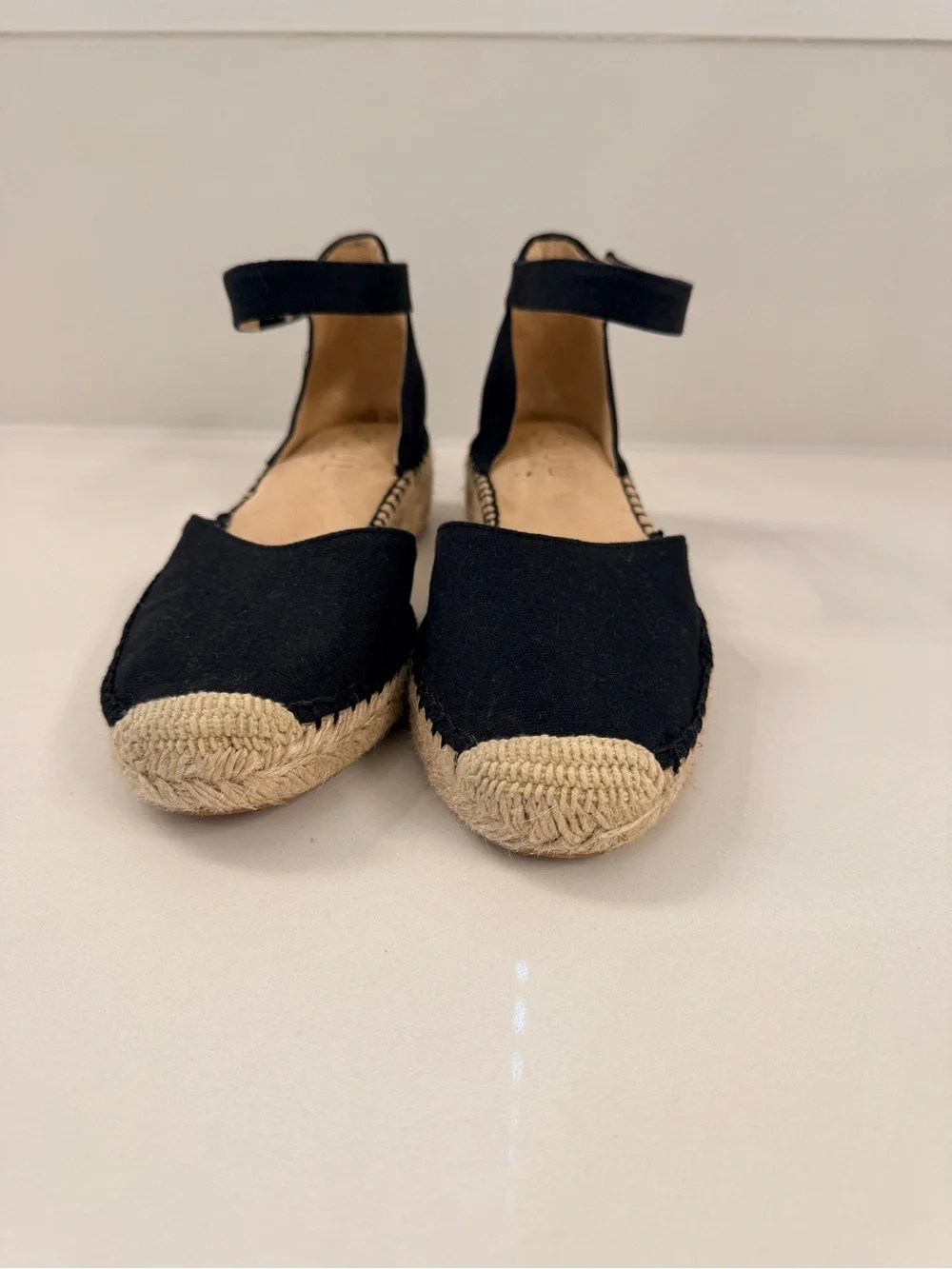 SOUL Naturalizer Wren Black Canvas Espadrille Ankle Strap Flats Size 8